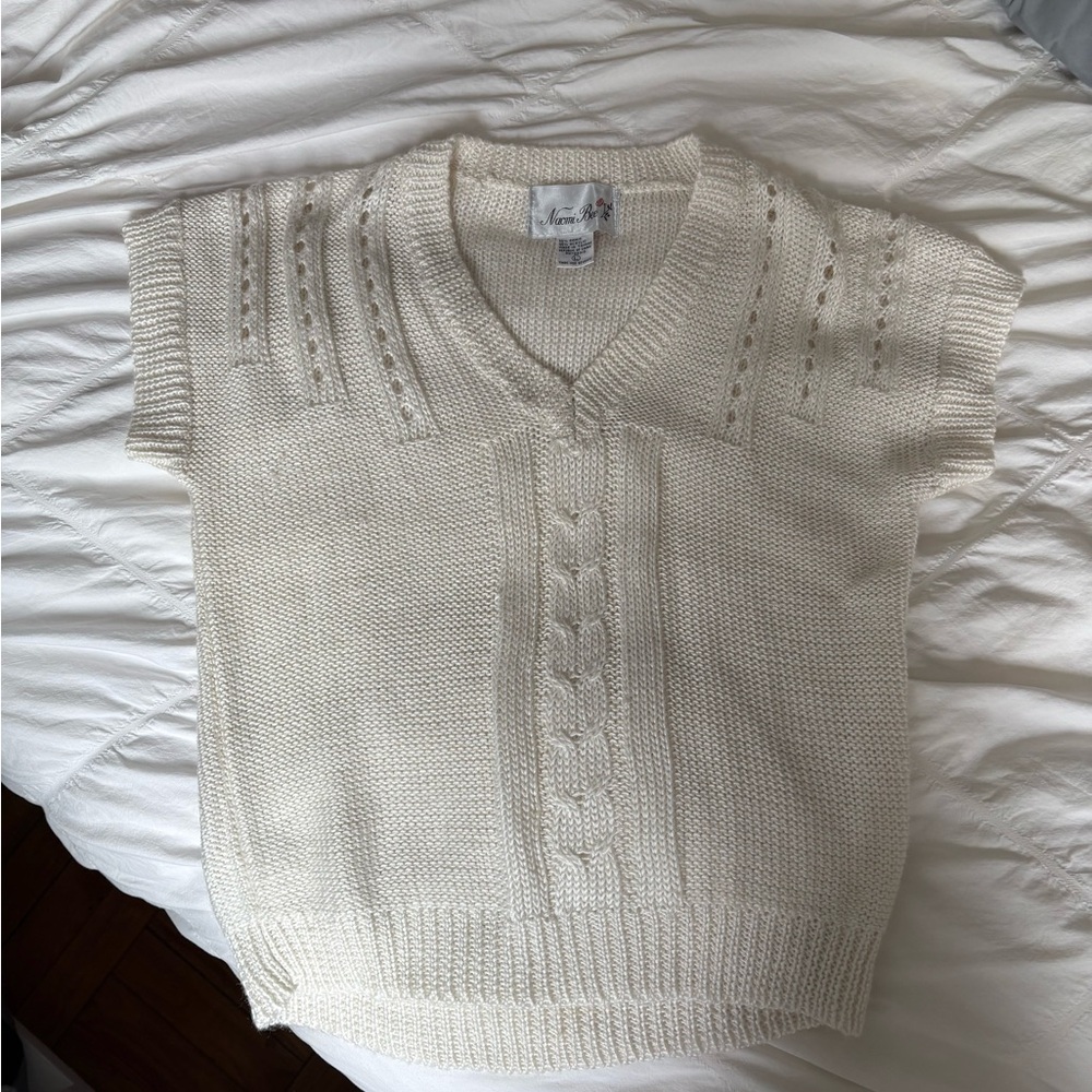 Vintage Cream Knit Short Sleeve Sweater Vest